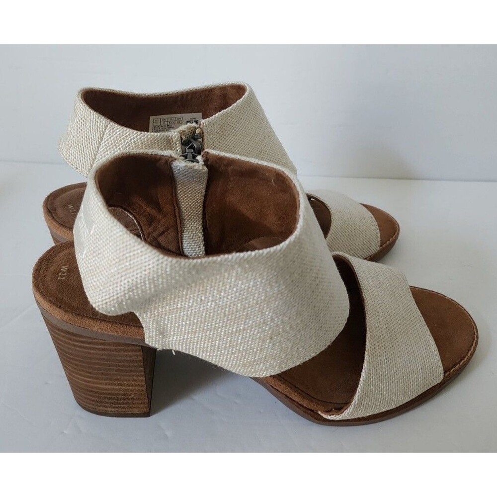 New TOMS Women's Size 11 Natural Yarn Dye Majorca Cutout Open Toe Heeled Sandals